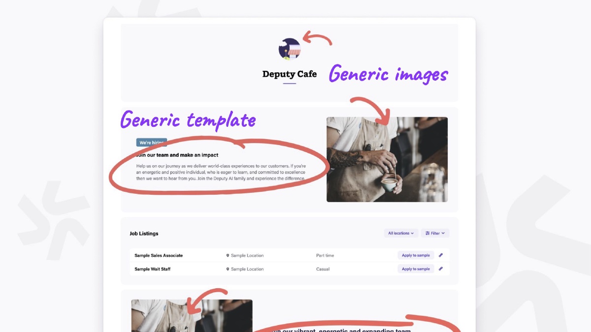The default careers page only contains generic information and generic images. What if we could auto-fill this content?